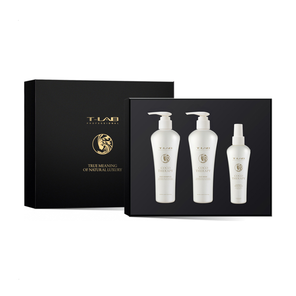 Уцінка! Набір для волосся T-LAB Professional Сoco Therapy Ritual (шампунь, 300 мл + маска, 300 мл + сироватка, 150 мл)